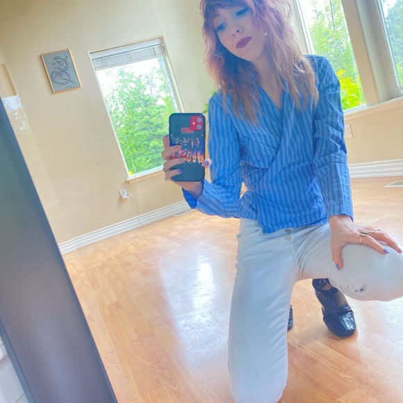 Collared Striped Wrap Top - Picture 3 of 7